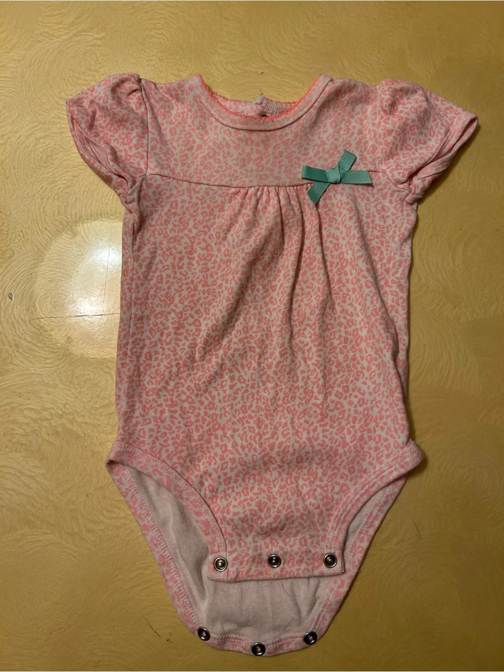Carter's Pink Leopard-Print Onesie with Teal Bow